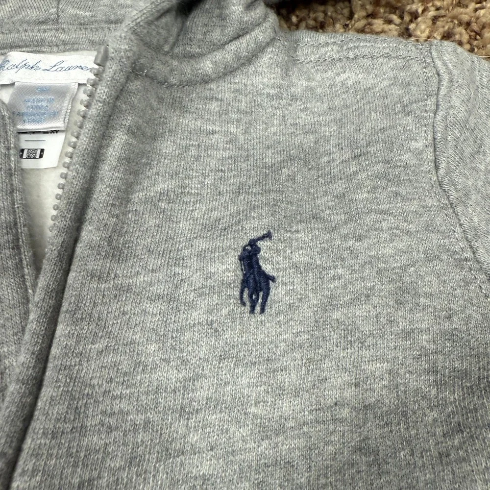 Ralph‎ Lauren Baby Boys Heather Gray Full Zip Fleece Hoodie 9M Pony Logo